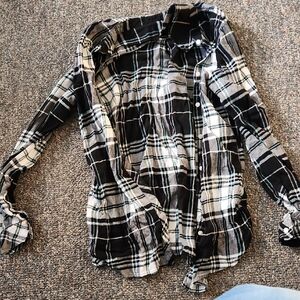 Croft & Barrow Black and White Plaid Button-Down Shirt